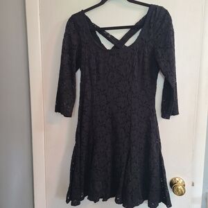 Hot Kiss Black Lace A-lined, Travel, Casual, Flatter Goth Style Dress Size L